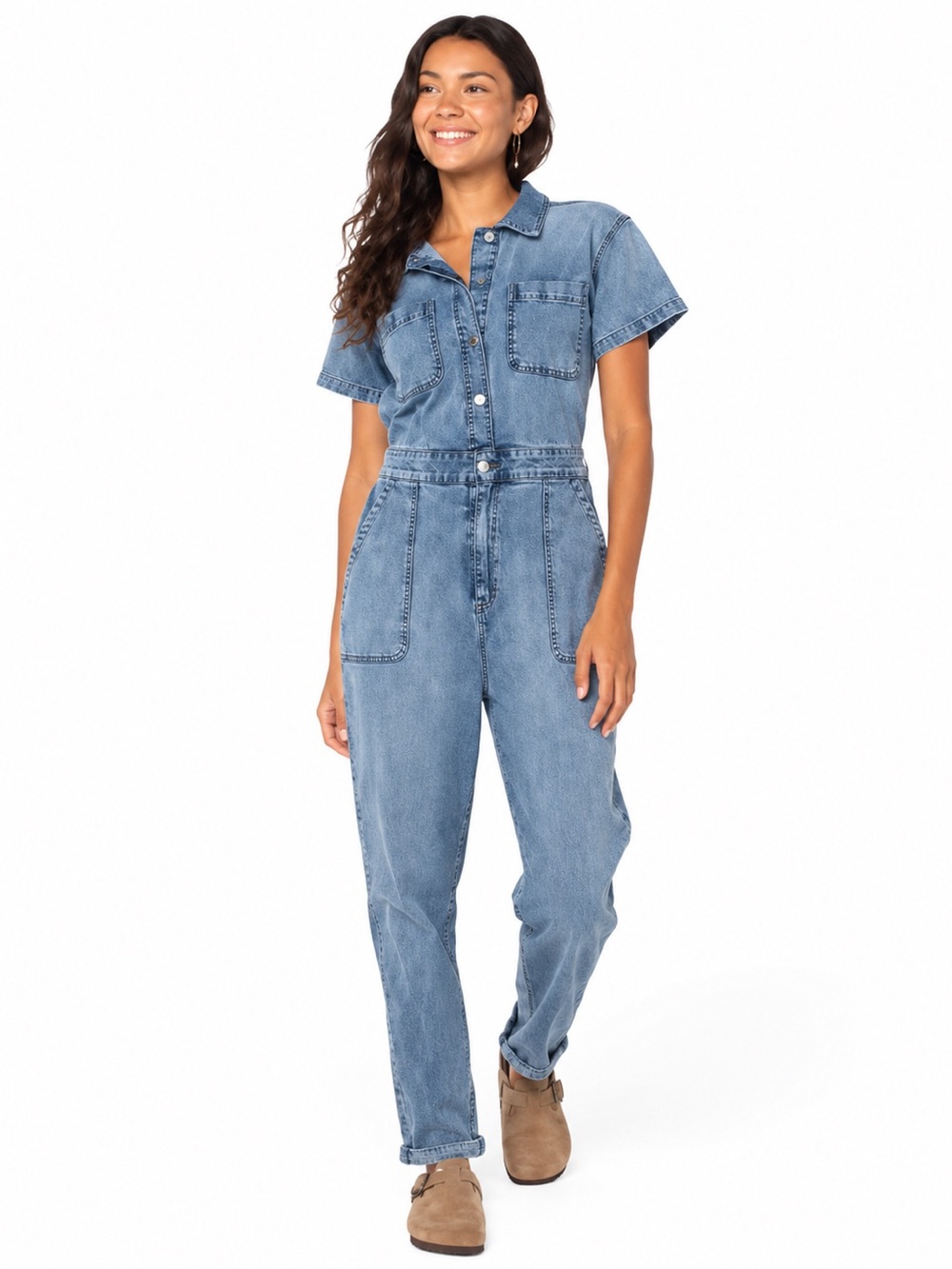 Celebrity Pink Denim Jumpsuit Women M Utility Coveralls Short Sleeve Y2K